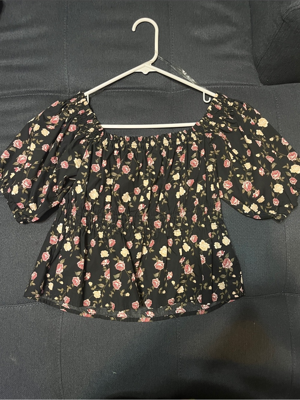 Celebrity Pink Black Floral Off-Shoulder Puff Sleeve Blouse